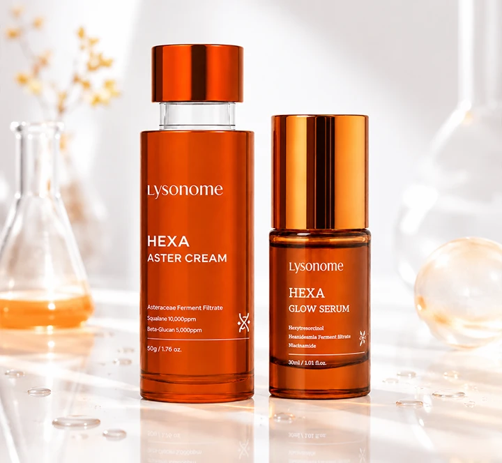 Lysonome HEXA Aster Cream and Glow Serum skincare duo