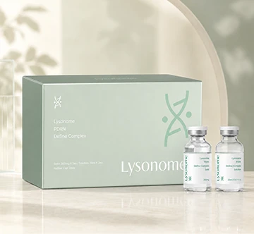 Lysonome PDRN Define Complex with skincare vials and product box