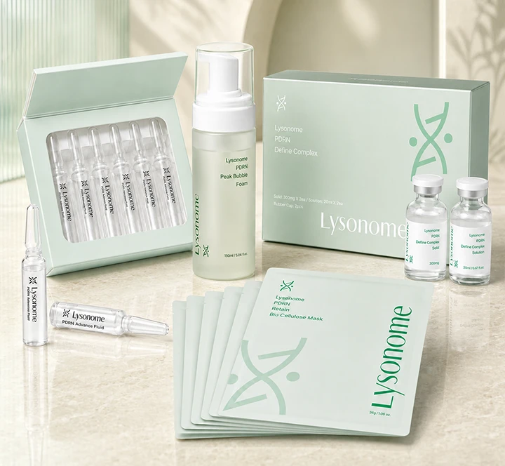 Lysonome professional PDRN skincare bundle with Advance Fluid, Define Complex, masks and cleanser